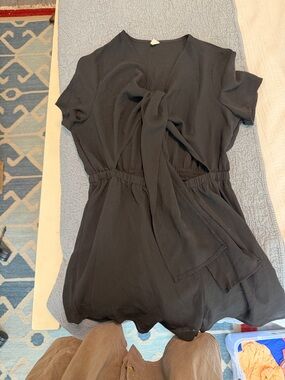 Black Tie-Front Short Sleeve Romper